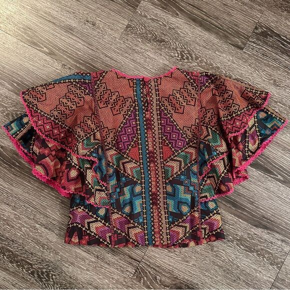 Farm Rio Multi Geometric Flutter Sleeve Blouse - Picture 7 of 8